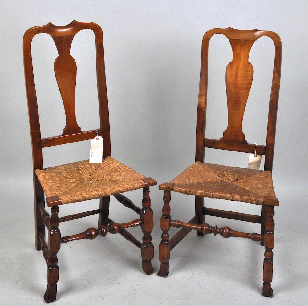 Appraisal: Near Pair Queen Anne Maple Rush Seat Side Chairs each