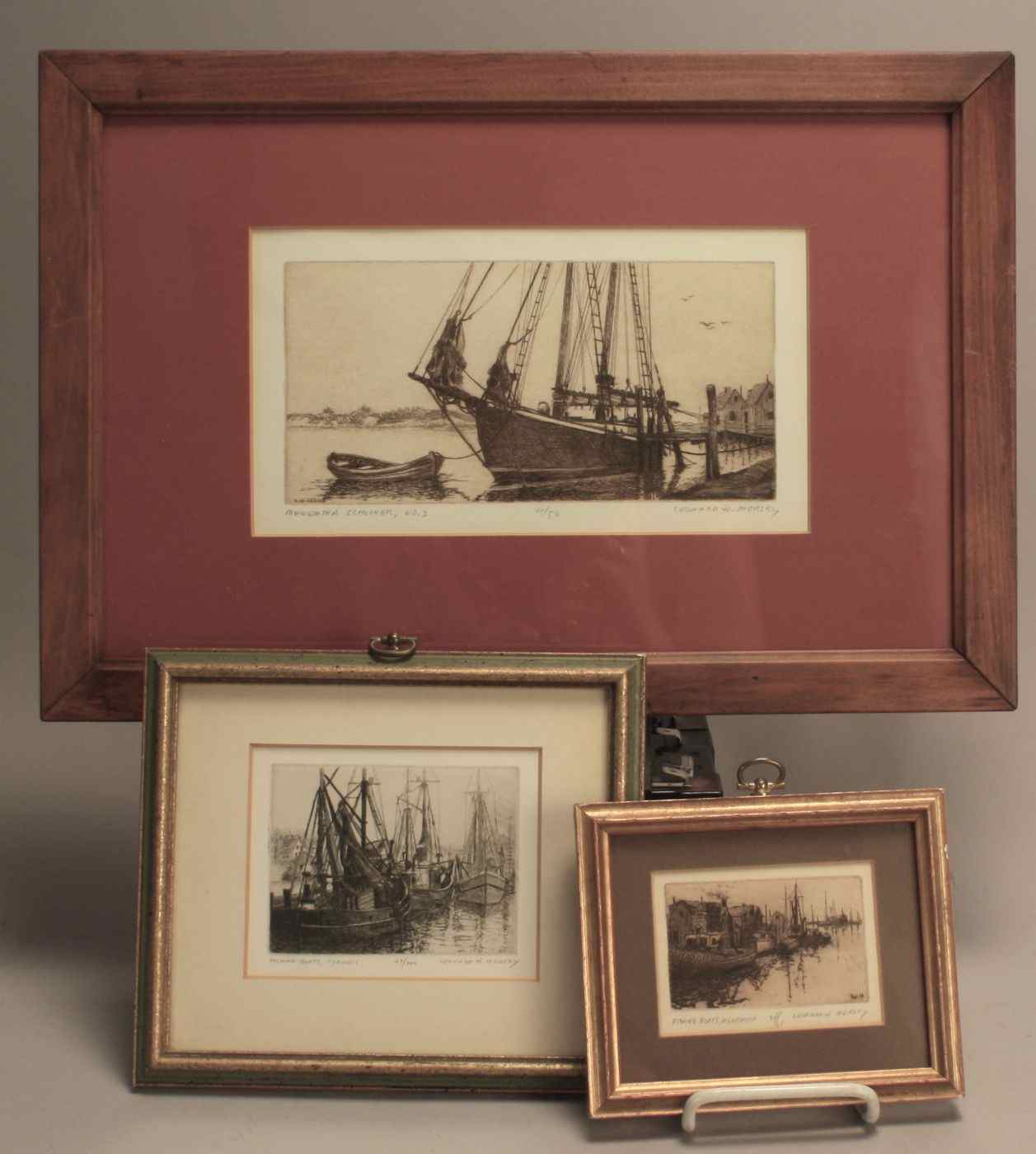 Appraisal: LEONARD H MERSKYAmerican - Five framed etchings Fishing Boats Menemsha''