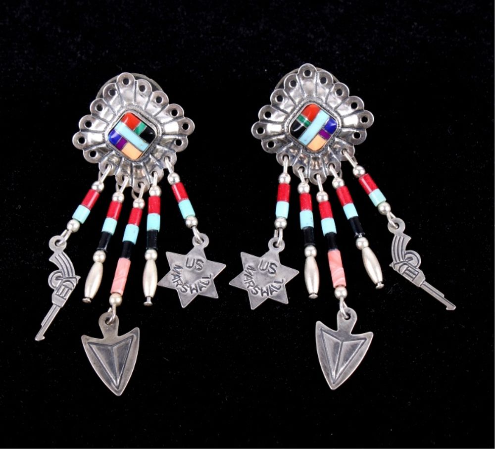 Appraisal: Navajo Inlaid Signed QT Sterling Silver Earrings Included in this