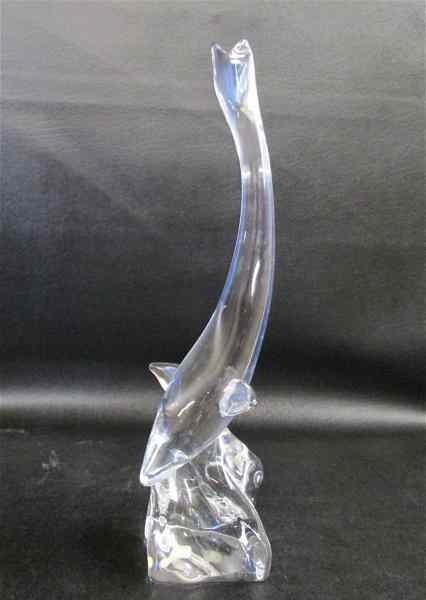 Appraisal: DAUM FRANCE CRYSTAL FIGURE Dolphin diving downward on base signed