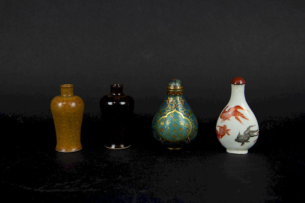 Appraisal: Group of Four Snuff Bottles Chinese One cloisonne bottle with