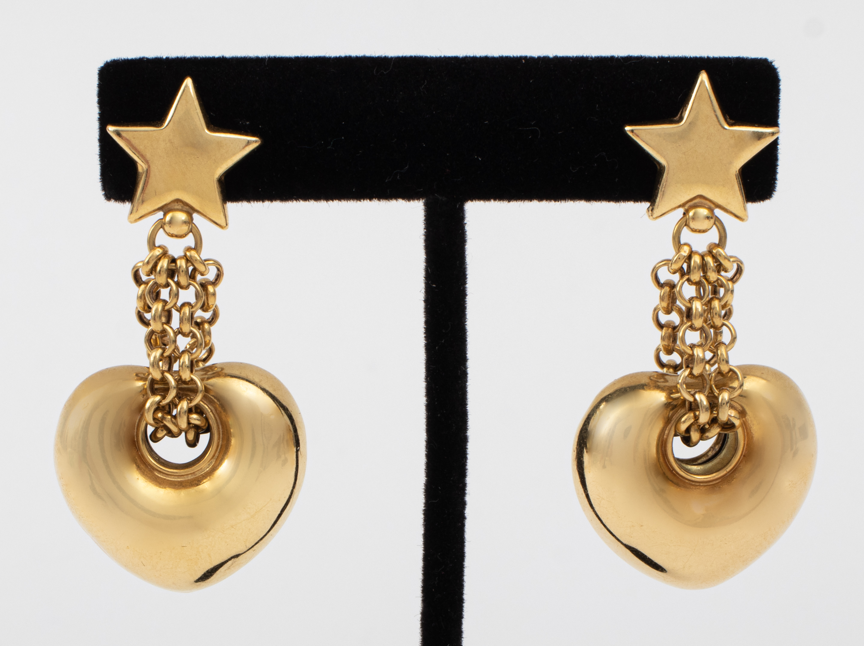 Appraisal: K YELLOW GOLD STAR PUFF HEART DROP EARRINGS Vintage K