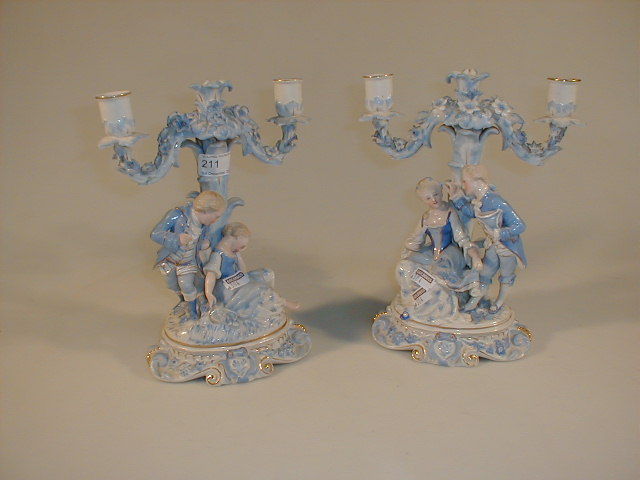 Appraisal: A pair of Continental porcelain figural candelabra hand painted in