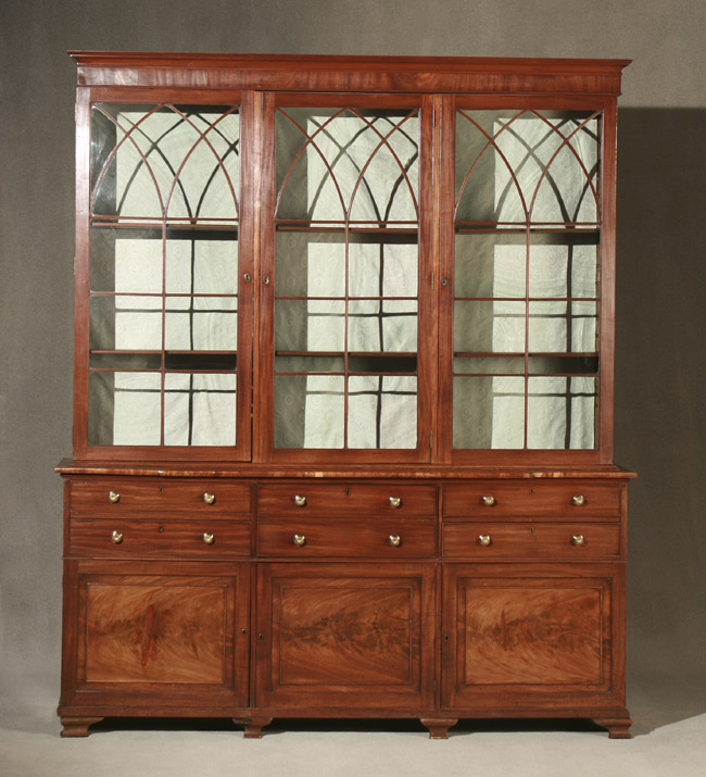 Appraisal: George III Style Mahogany Breakfront Bookcase Mid- th Century In