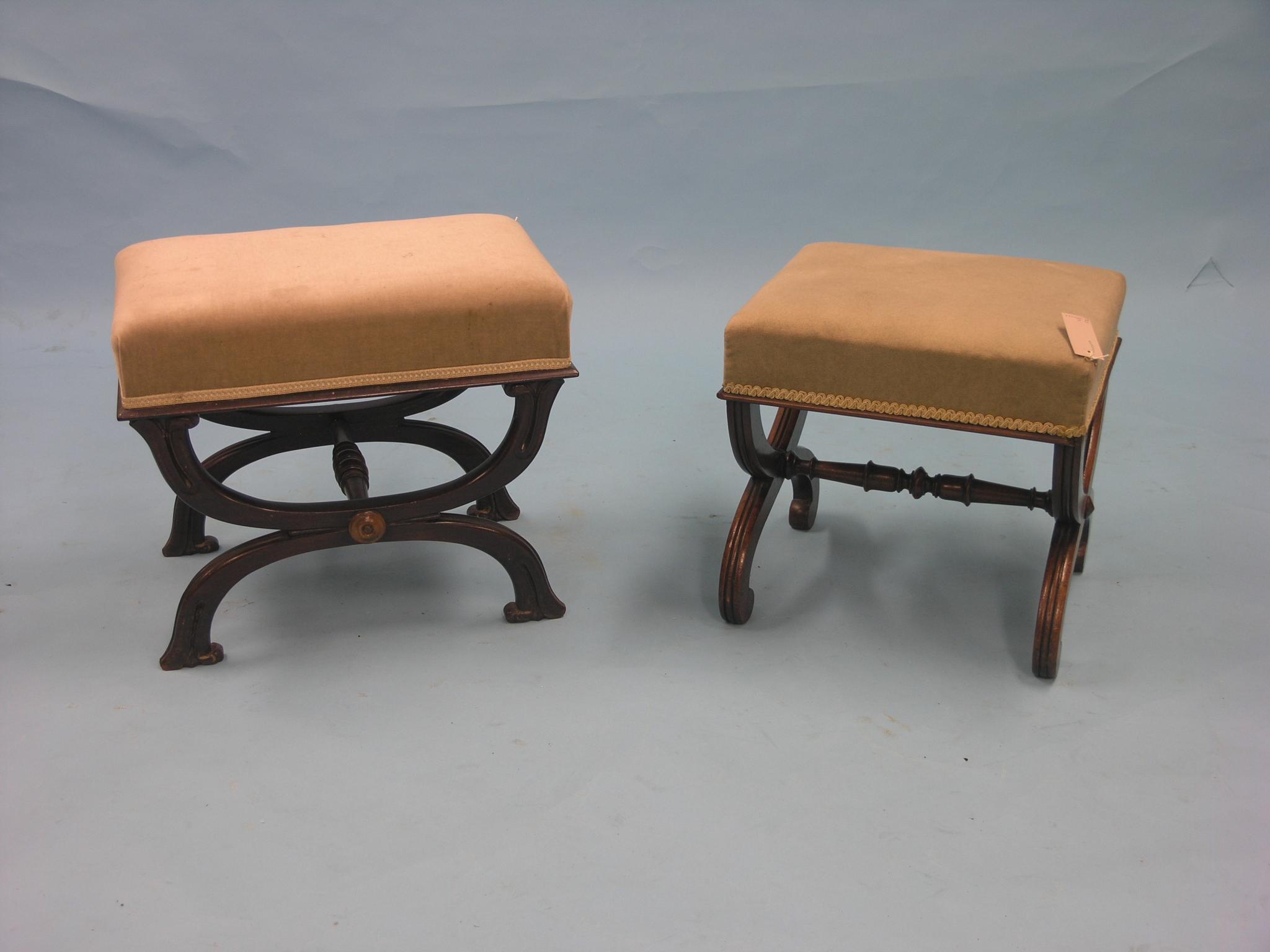 Appraisal: A Victorian rosewood X-frame stool with carved detail and a