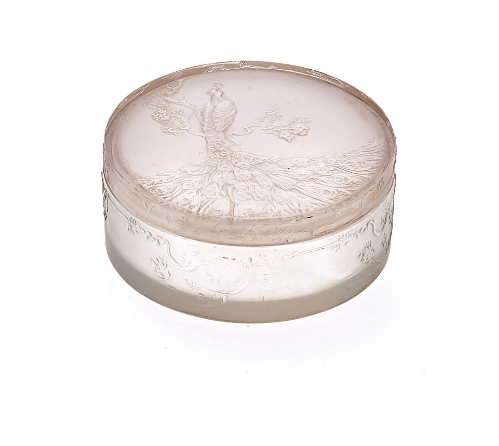 Appraisal: REN LALIQUE - 'PAON' CLEAR AND FROSTED GLASS POWDER BOX