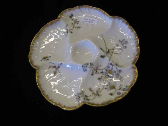 Appraisal: Haviland Limoges Porcelain Oyster Plate blue floral gold trim ''