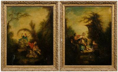 Appraisal: Pair paintings after Fragonard La balancoire or Le basule three