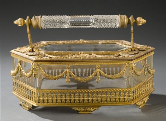 Appraisal: Single handled French gilt bronze and crystal glove box Late