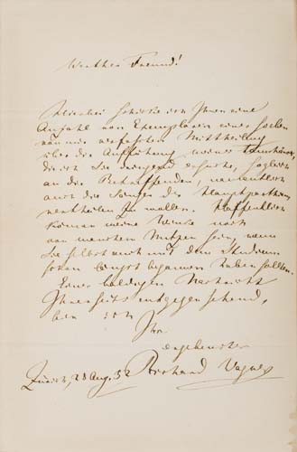 Appraisal: WAGNER RICHARD Autograph Letter Signed in German to an unidentified