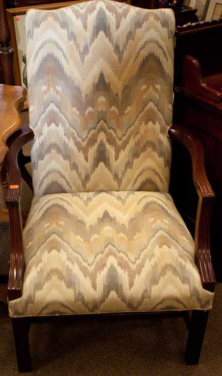 Appraisal: Regency style mahogany upholstered armchair Estimate - No condition report