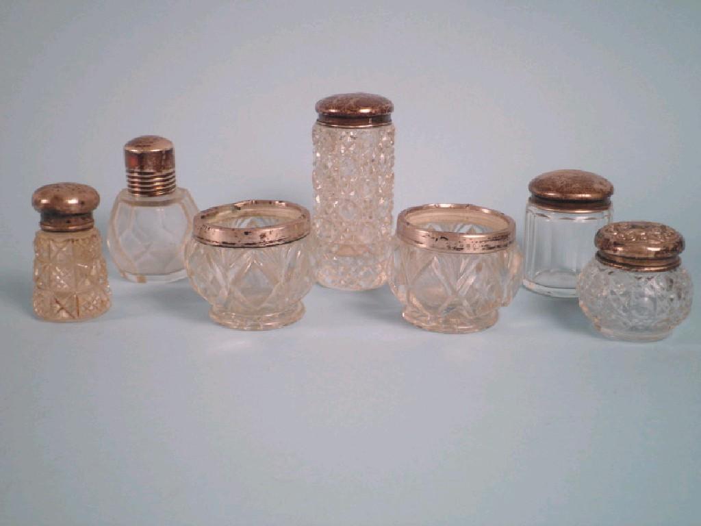 Appraisal: Three silver mounted cut glass dressing table jars a pepper