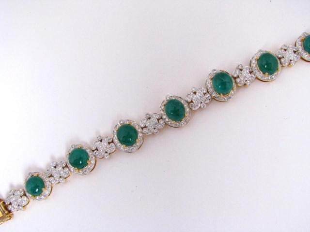 Appraisal: K Yellow Gold diamond and cabochon emerald bracelet ct tw