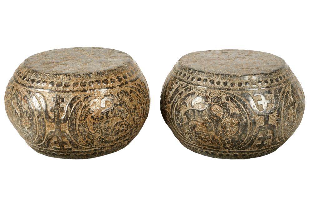 Appraisal: PAIR OF CHINESE GARDEN SEATScarved stone inches diameter inches high