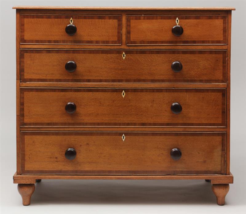 Appraisal: Victorian Mahogany Banded Oak Chest of Drawers x x in