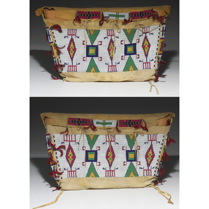 Appraisal: Exceptional Sioux Possible bags pair sinew sewn colorful beaded designs