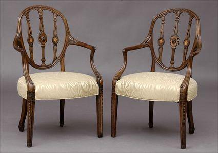 Appraisal: PAIR OF GEORGE III OVAL-BACK HEPPLEWHITE ARMCHAIRS x x in