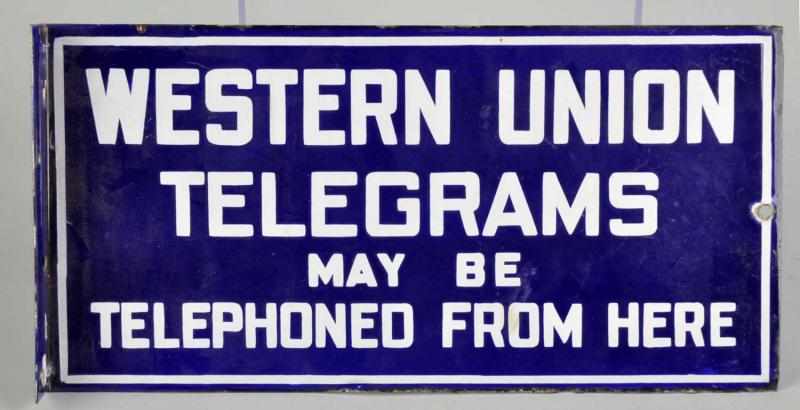 Appraisal: Porcelain Western Union Telegrams -Sided Sign Condition Excellent Size x