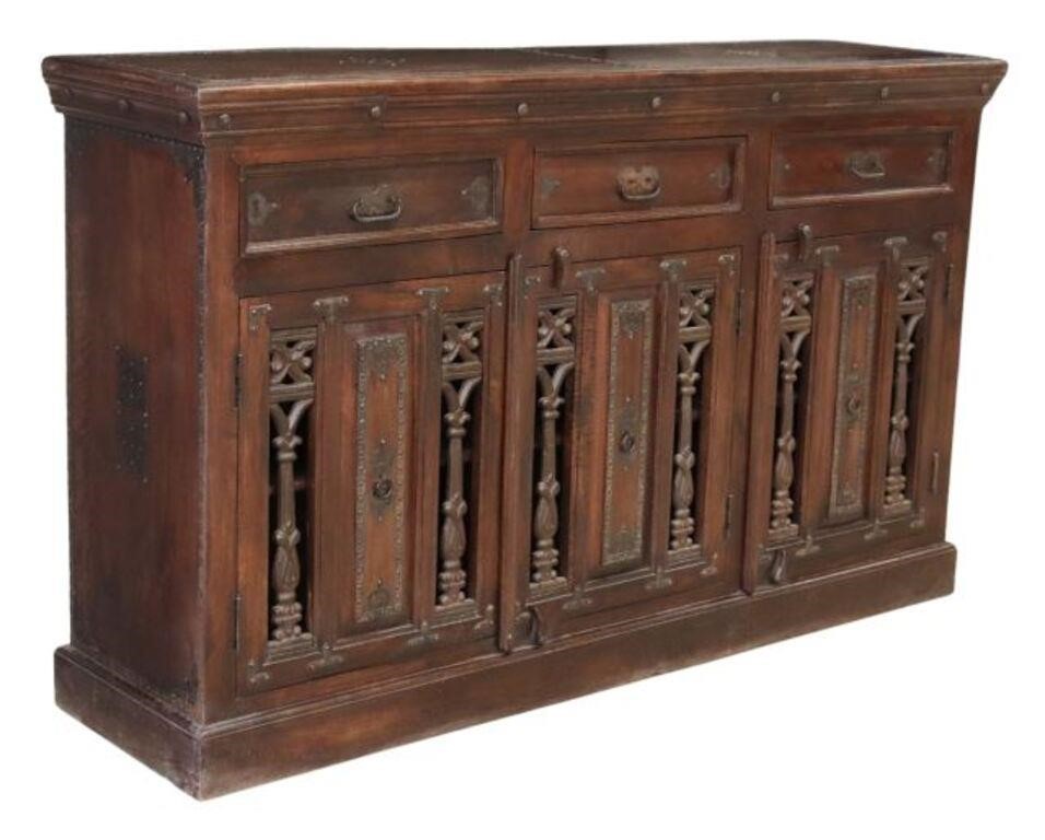 Appraisal: Metal-mounted hardwood sideboard India late th c with iron trim