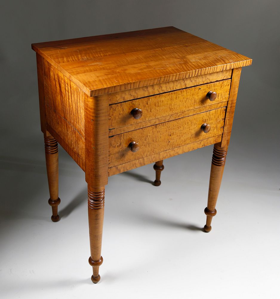 Appraisal: American Tiger and Bird's Eye Maple Two Drawer Work Stand