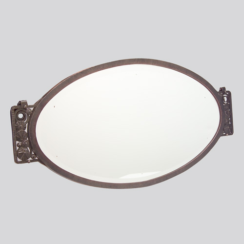 Appraisal: ART DECO Oval wall-hanging mirror in wrought-iron frame with beveled