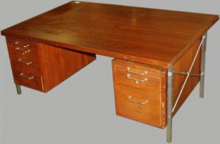 Appraisal: J Wegner for Johannes Hansen- Denmark double pedestal teak steel