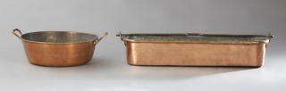 Appraisal: French Copper Jam Pan th c with brass handles French