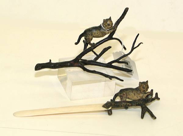 Appraisal: Two Vienna cold painted bronze cats late th early th