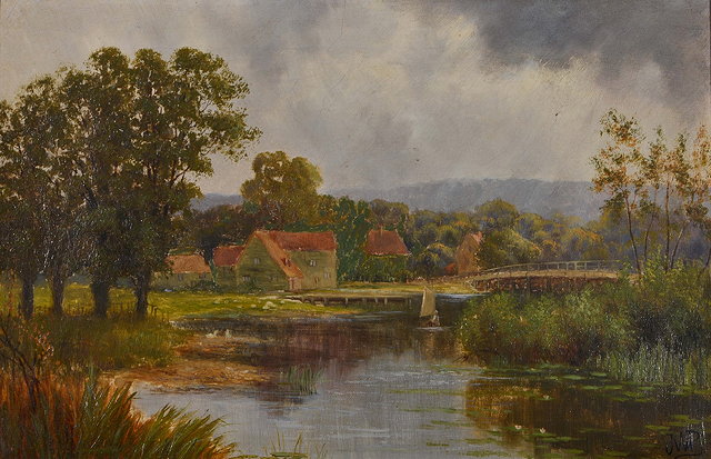 Appraisal: J W P View of the bridge Goring-on-Thames signed with