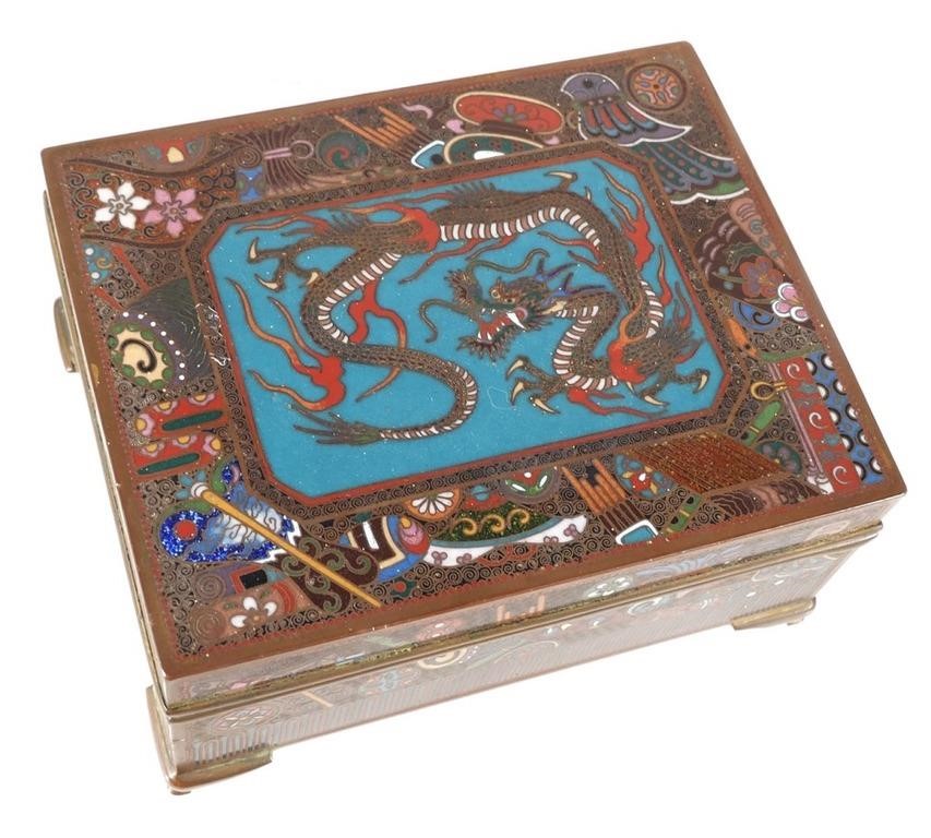 Appraisal: Cloisonne box with dragon in central panel on top surrounded