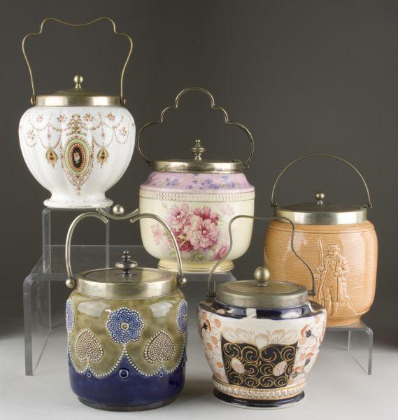 Appraisal: Group of Antique English Biscuit Jars the first Crown Derby