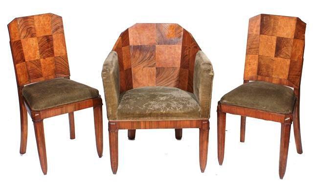 Appraisal: AN ART DECO WALNUT AND BURR OAK PART BEDROOM SUITE