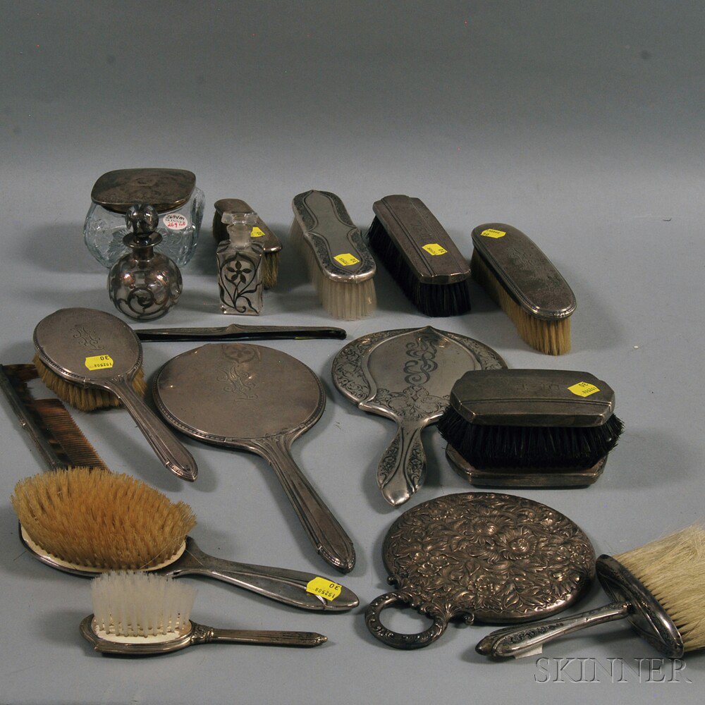 Appraisal: Group of Sterling Silver-mounted Dresser Items including a Gorham hairbrush