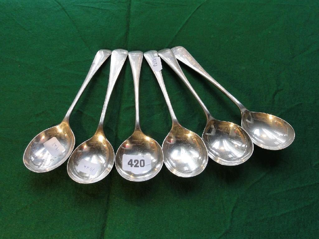 Appraisal: A collection of six various Old English pattern silver soup