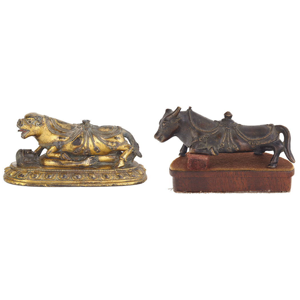 Appraisal: Indian Bronze Figure of a Bull th Century Draped in