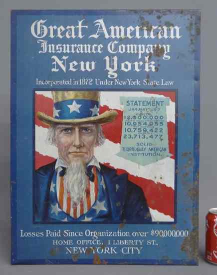 Appraisal: 'Great American Insurance Company New York'' tin litho sign with