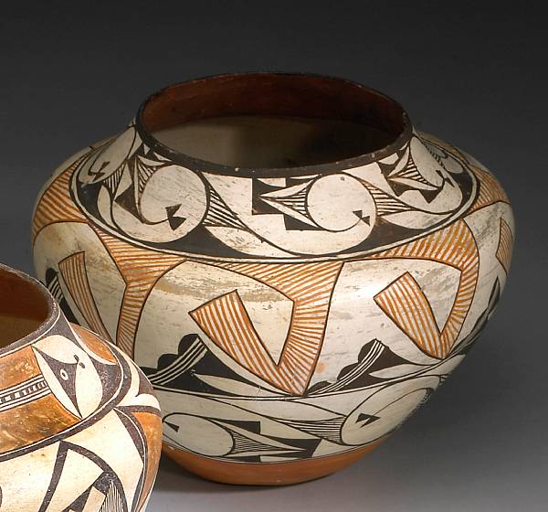 Appraisal: An Acoma polychrome jar Painted in three design bands the