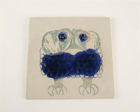 Appraisal: Bennington Pottery Modernist Owl Tile imprinted signature on bottom square