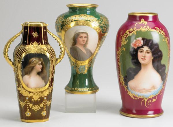 Appraisal: ROYAL VIENNA PORTRAIT VASES Grouping of three early th C