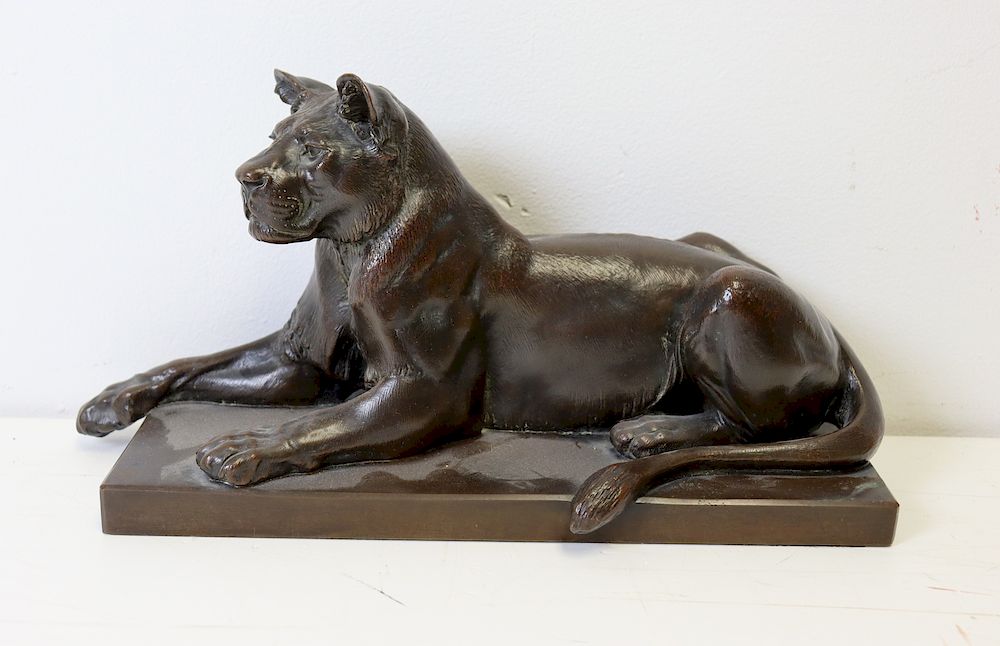 Appraisal: Julius Heinrich Haehnel German - A Recumbent lioness Signed Bronze