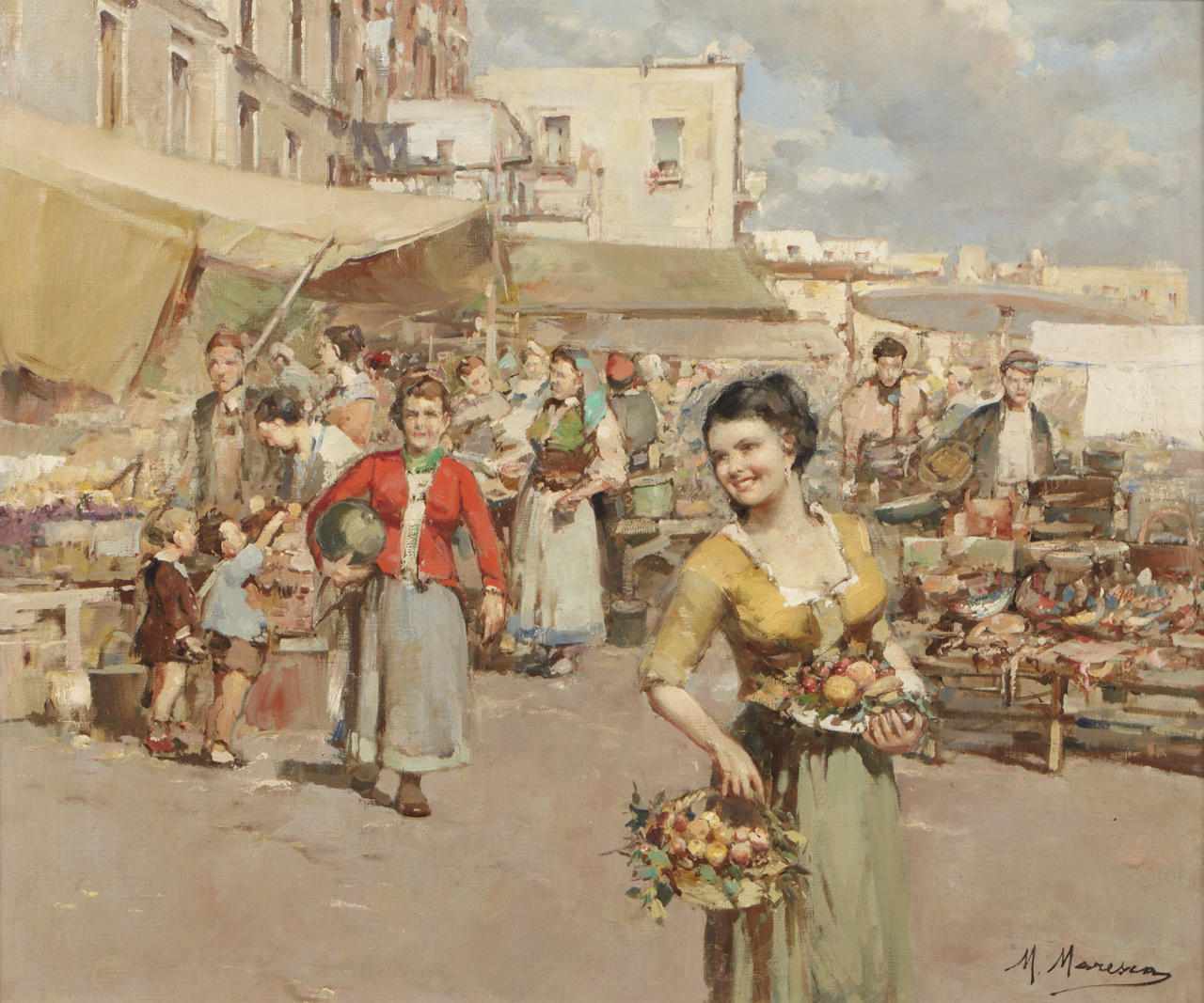 Appraisal: Mario Maresca Italian - A market scene with a girl