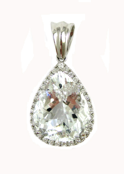 Appraisal: FOURTEEN KARAT WHITE GOLD PENDANT having approximately ct pear mixed-cut