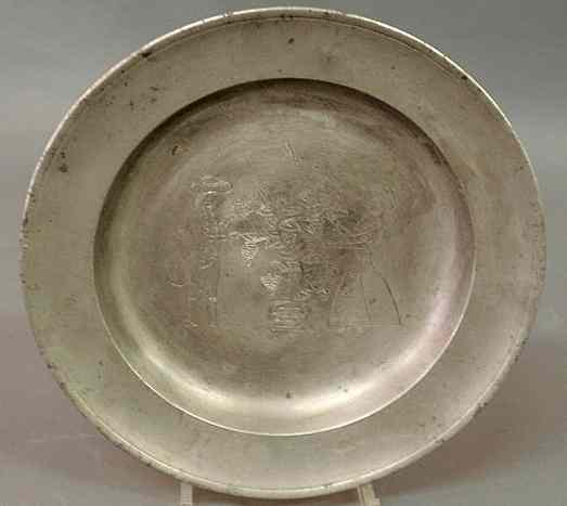 Appraisal: Continental pewter plate probably late th c engraved with a