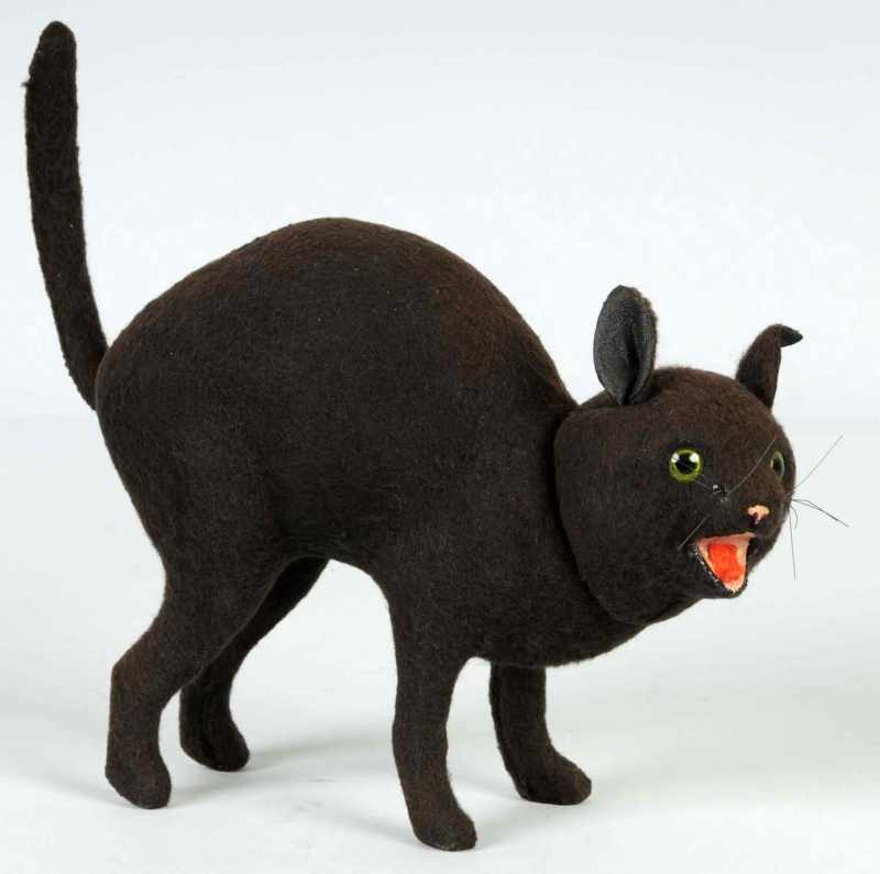 Appraisal: Felt-Covered Black Cat Candy Container Condition Excellent Size L