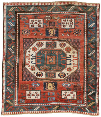 Appraisal: Kazak Rug Caucasian early th century central rectangular panel with