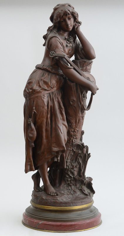 Appraisal: AFTER ADRIEN ETIENNE GAUDEZ - JEUNE FILLE LA MANDOLINE Bronze