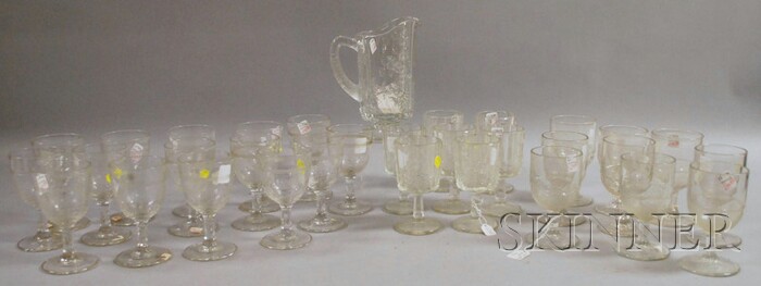 Appraisal: Thirty-one Colorless Pressed Pattern Glass Goblets and a Pitcher