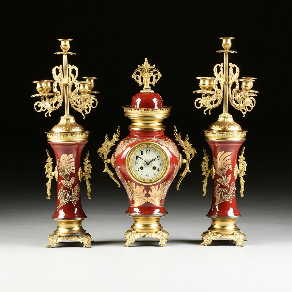 Appraisal: A THREE PIECE CONTINENTAL GILT BRONZE MOUNTED OX BLOOD RED