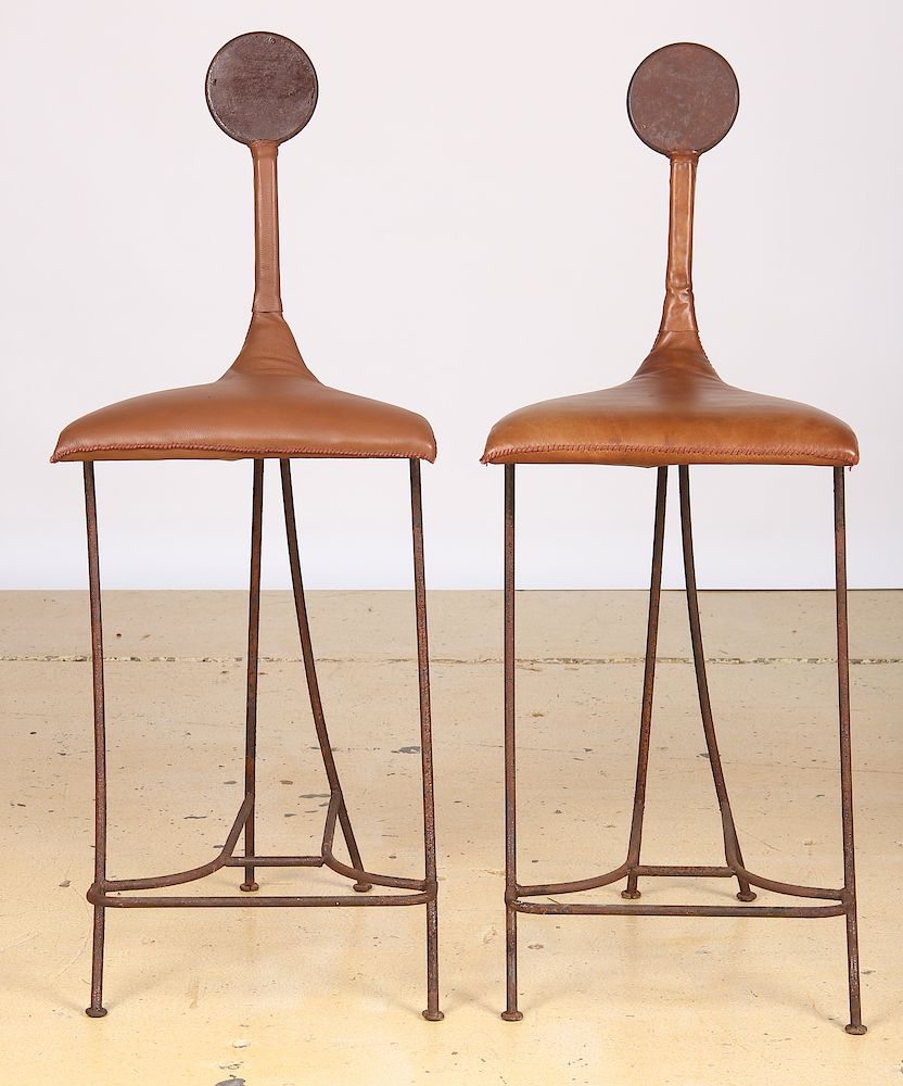 Appraisal: Pair of Artisan Iron frame barstools Pair of Artisan Iron