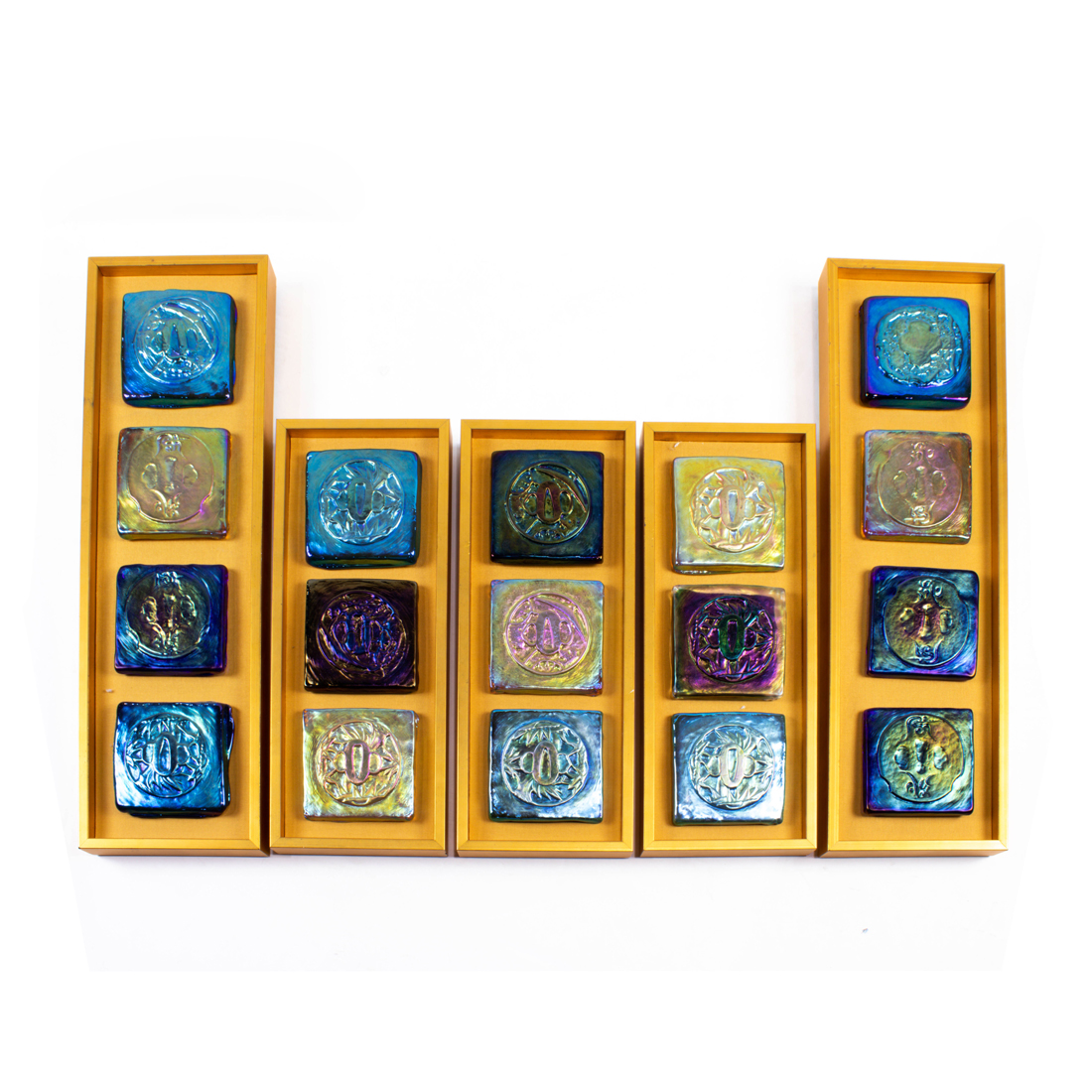 Appraisal: LUNDBERG STUDIOS IRIDESCENT ART GLASS TILES MOUNTED IN FIVE GILTWOOD